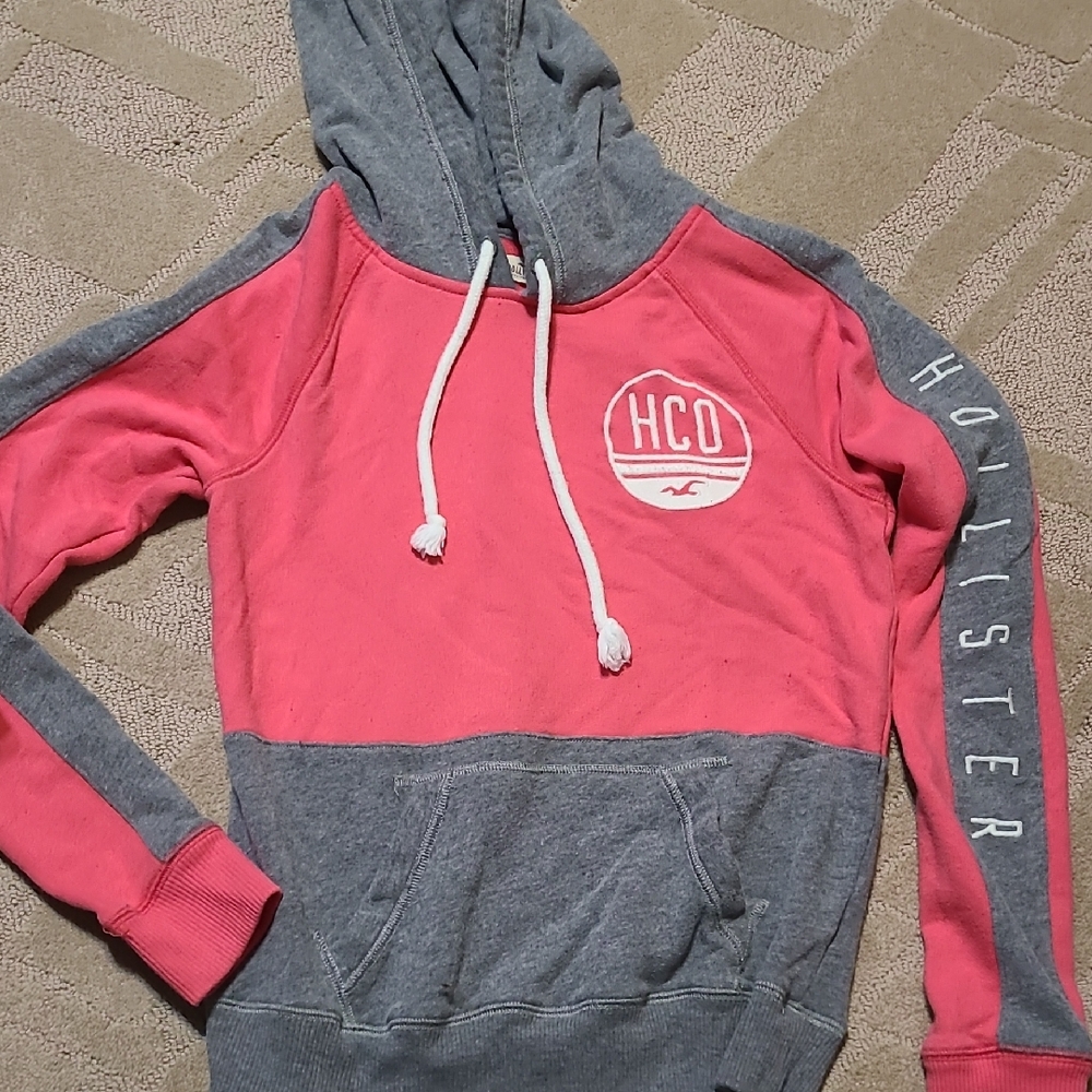 Hollister Women's Coral and Charcoal Hoodie